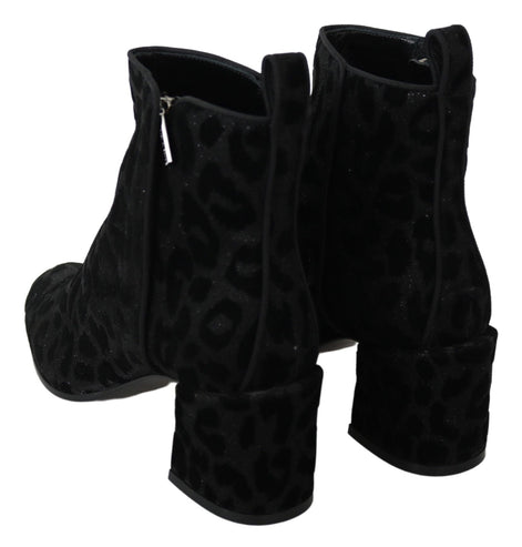 Dolce & Gabbana Black Leopard Short Boots Zipper Shoes Dolce & Gabbana