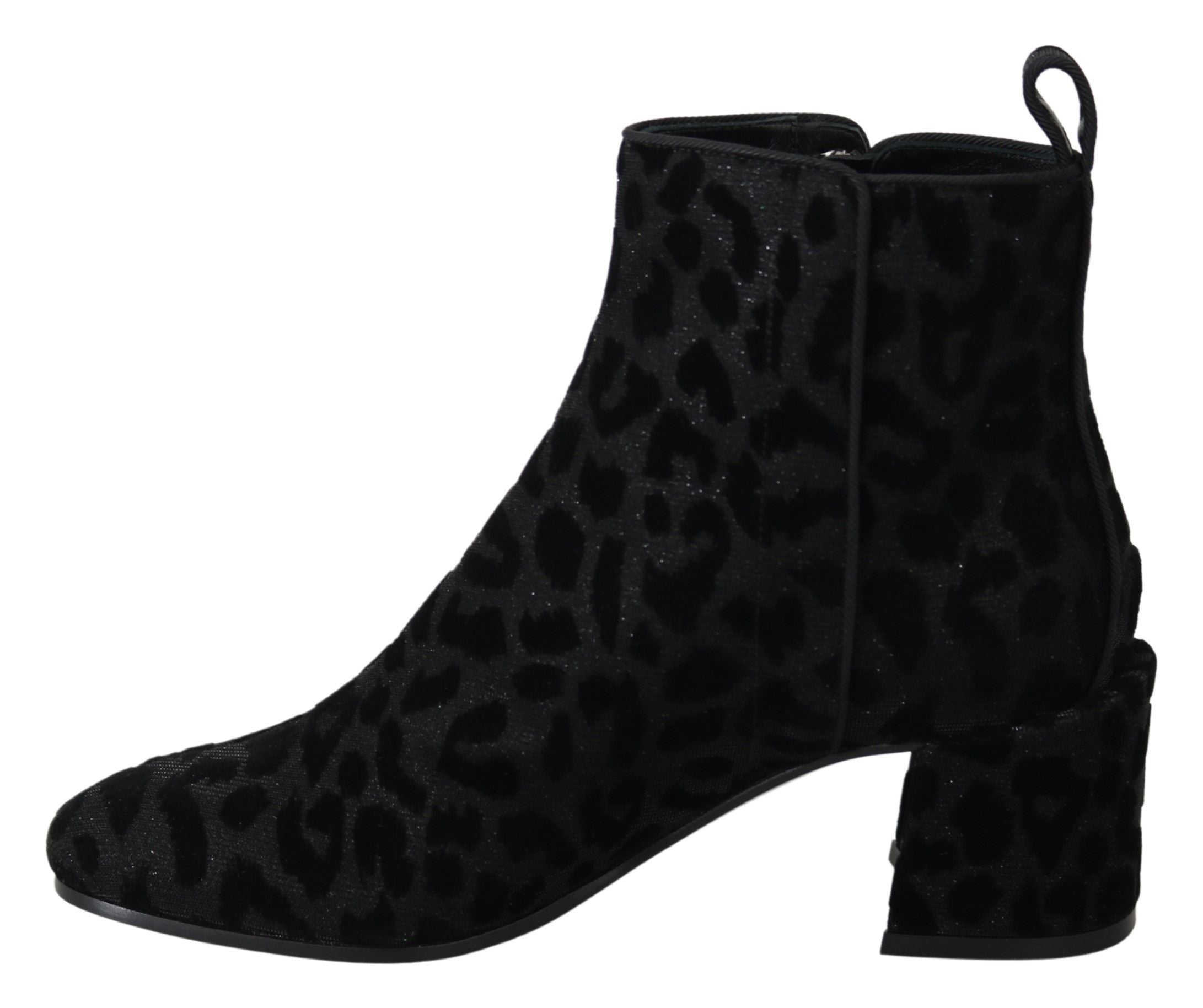 Dolce & Gabbana Black Leopard Short Boots Zipper Shoes Dolce & Gabbana