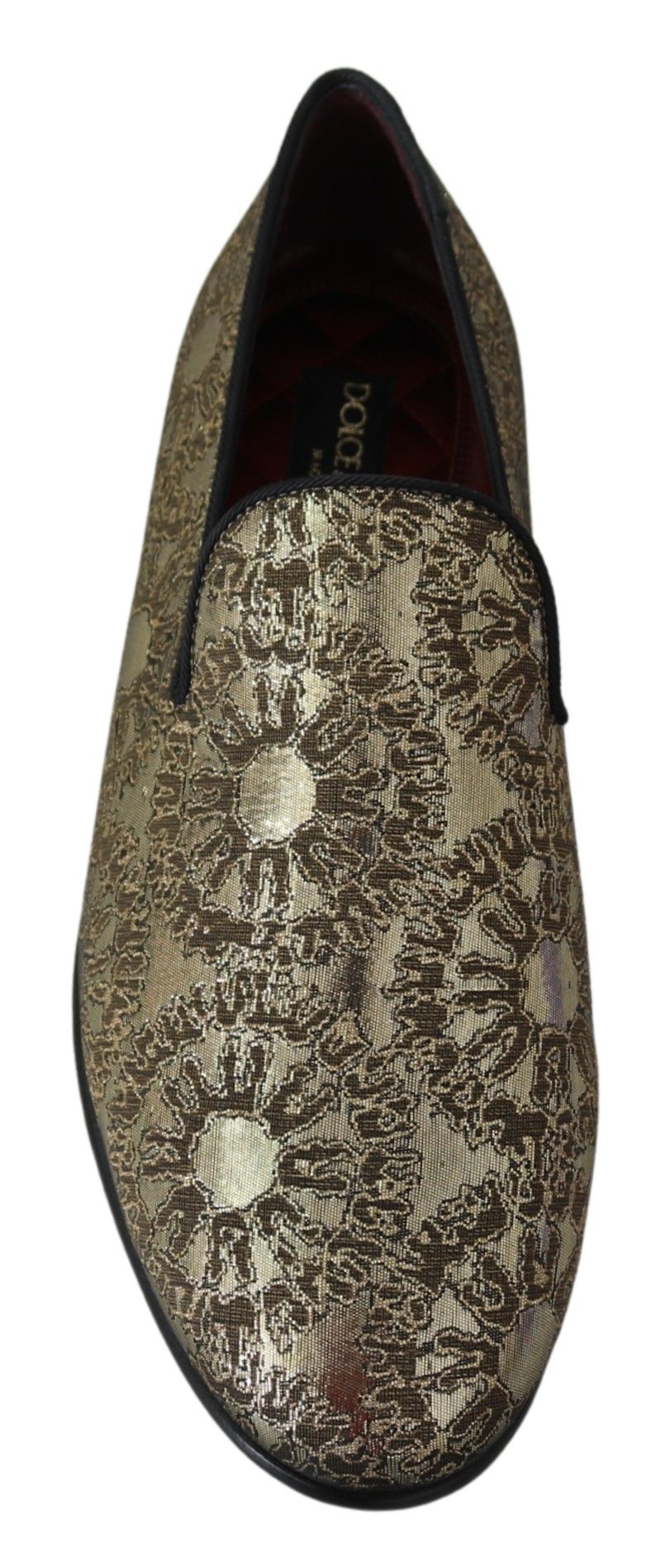 Dolce & Gabbana Gold Jacquard Flats Mens Loafers Shoes Dolce & Gabbana