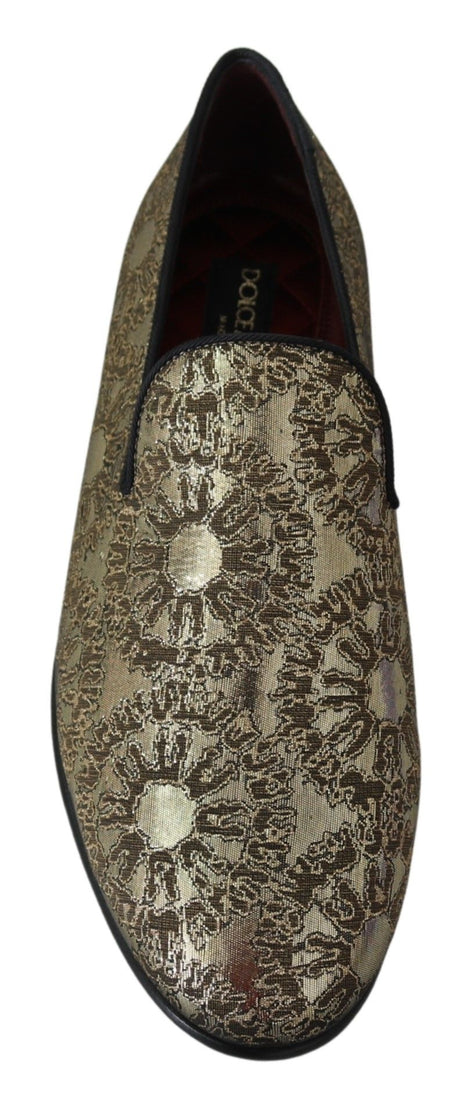 Dolce & Gabbana Gold Jacquard Flats Mens Loafers Shoes Dolce & Gabbana