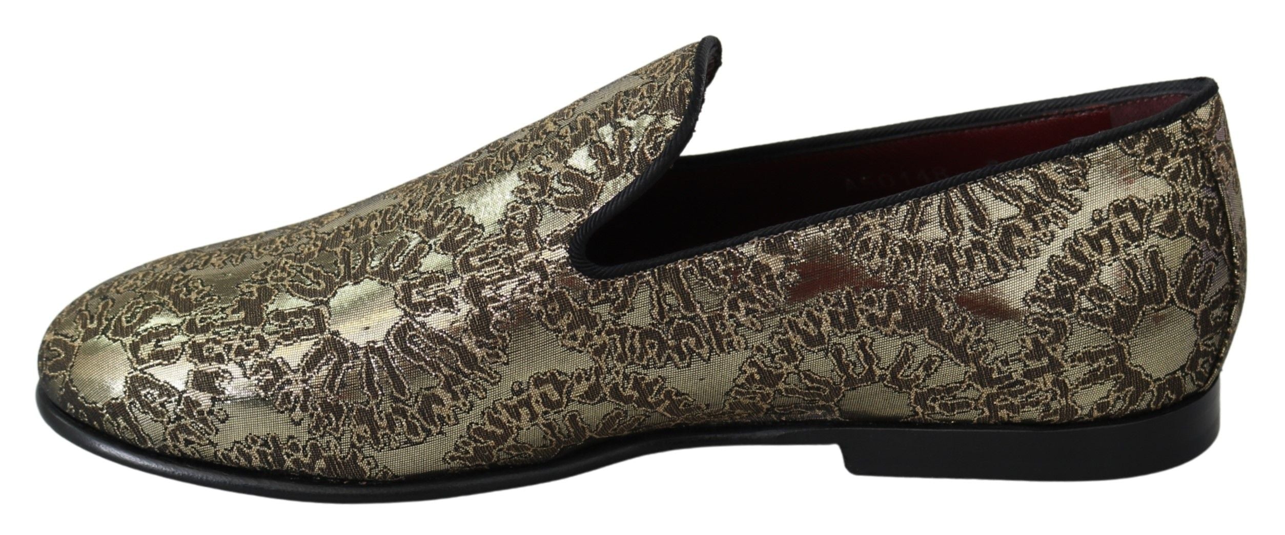 Dolce & Gabbana Gold Jacquard Flats Mens Loafers Shoes Dolce & Gabbana