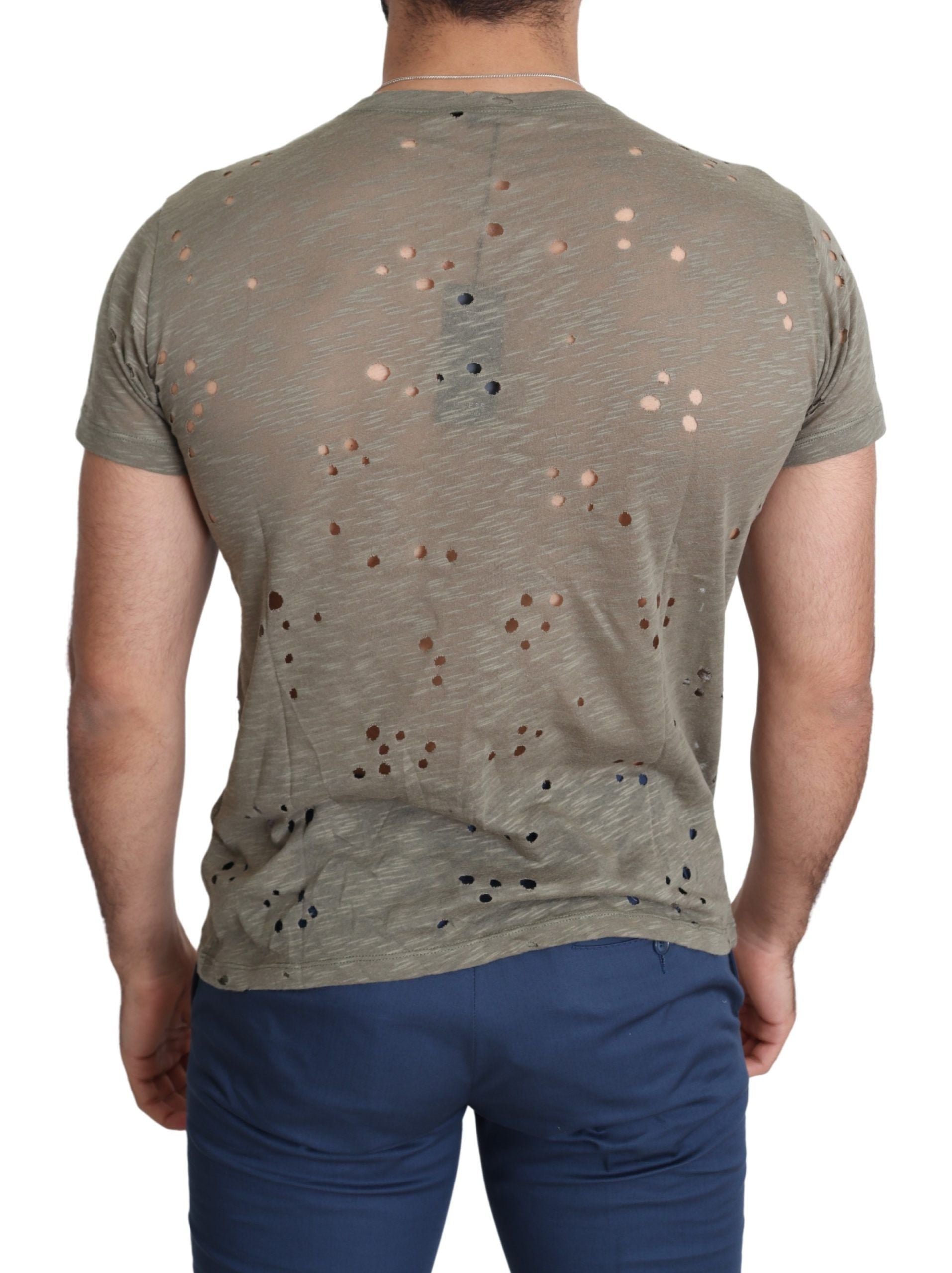 Guess Brown Cotton Stretch Logo Print Men Casual Perforated T-shirt Guess