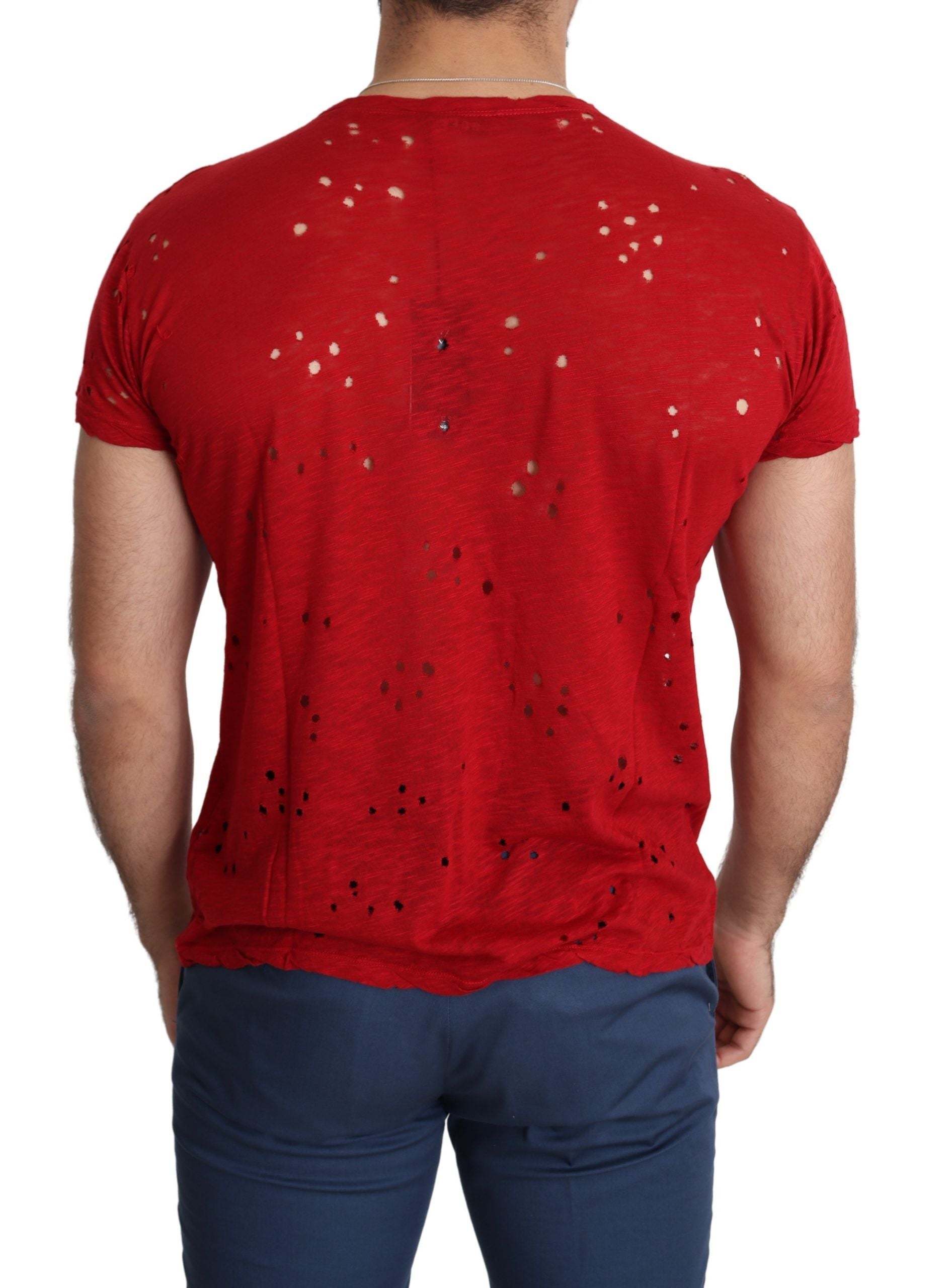 Guess Red Cotton Logo Print Men Casual Top Perforated T-shirt Guess