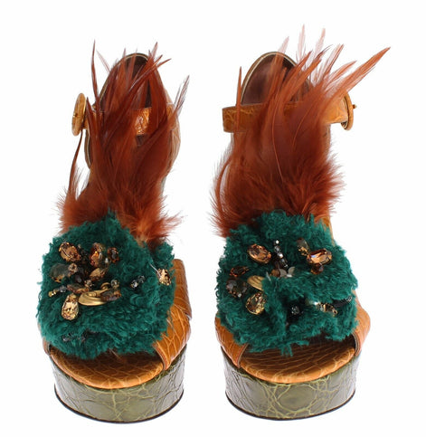 Dolce & Gabbana Orange Leather Crystal Platform Sandal Shoes Dolce & Gabbana