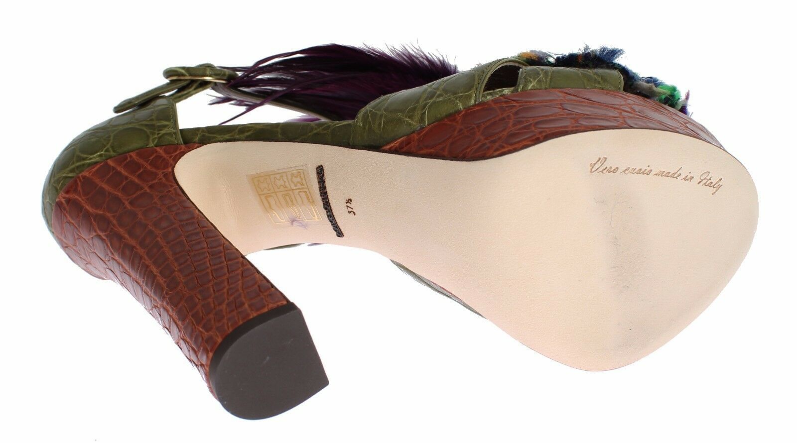 Dolce & Gabbana Green Leather Crystal Platform Sandal Shoes Dolce & Gabbana