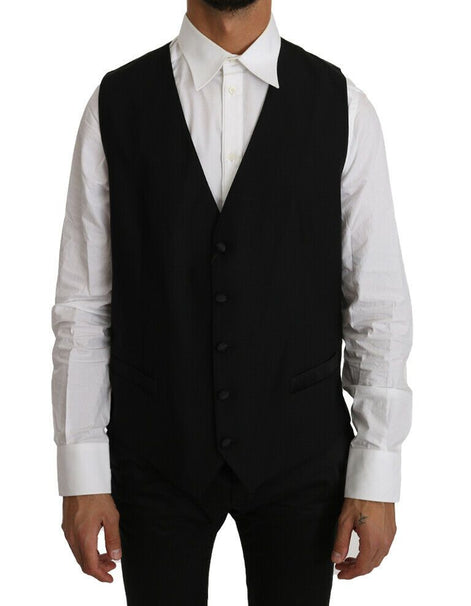 Dolce & Gabbana Black Solid Wool Silk Vest Dolce & Gabbana