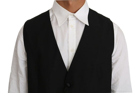 Dolce & Gabbana Black Solid Wool Silk Vest Dolce & Gabbana