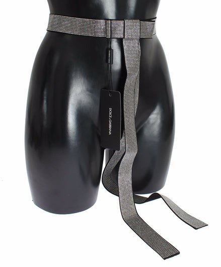 Dolce & Gabbana Black Silk Clear Crystal Bow Waist Belt Dolce & Gabbana