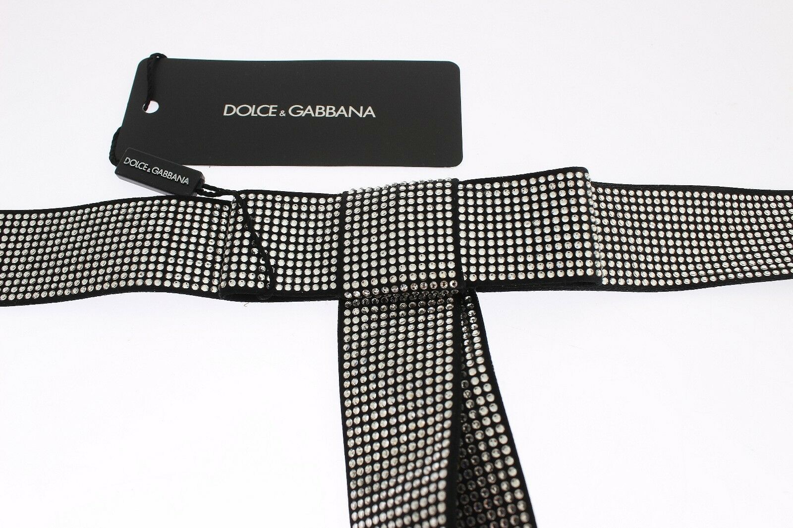 Dolce & Gabbana Black Silk Clear Crystal Bow Waist Belt Dolce & Gabbana