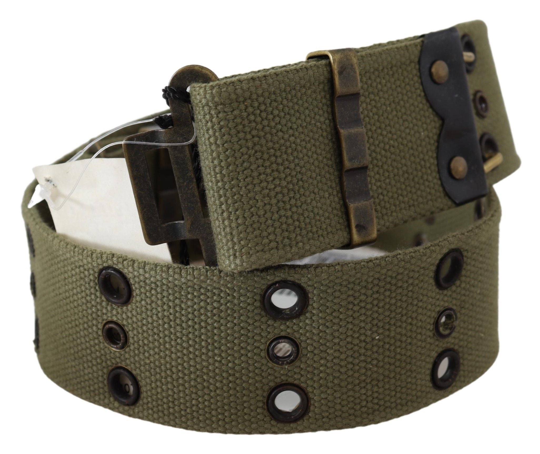 Ermanno Scervino Green 100% Cotton Rustic Bronze Buckle Belt Ermanno Scervino