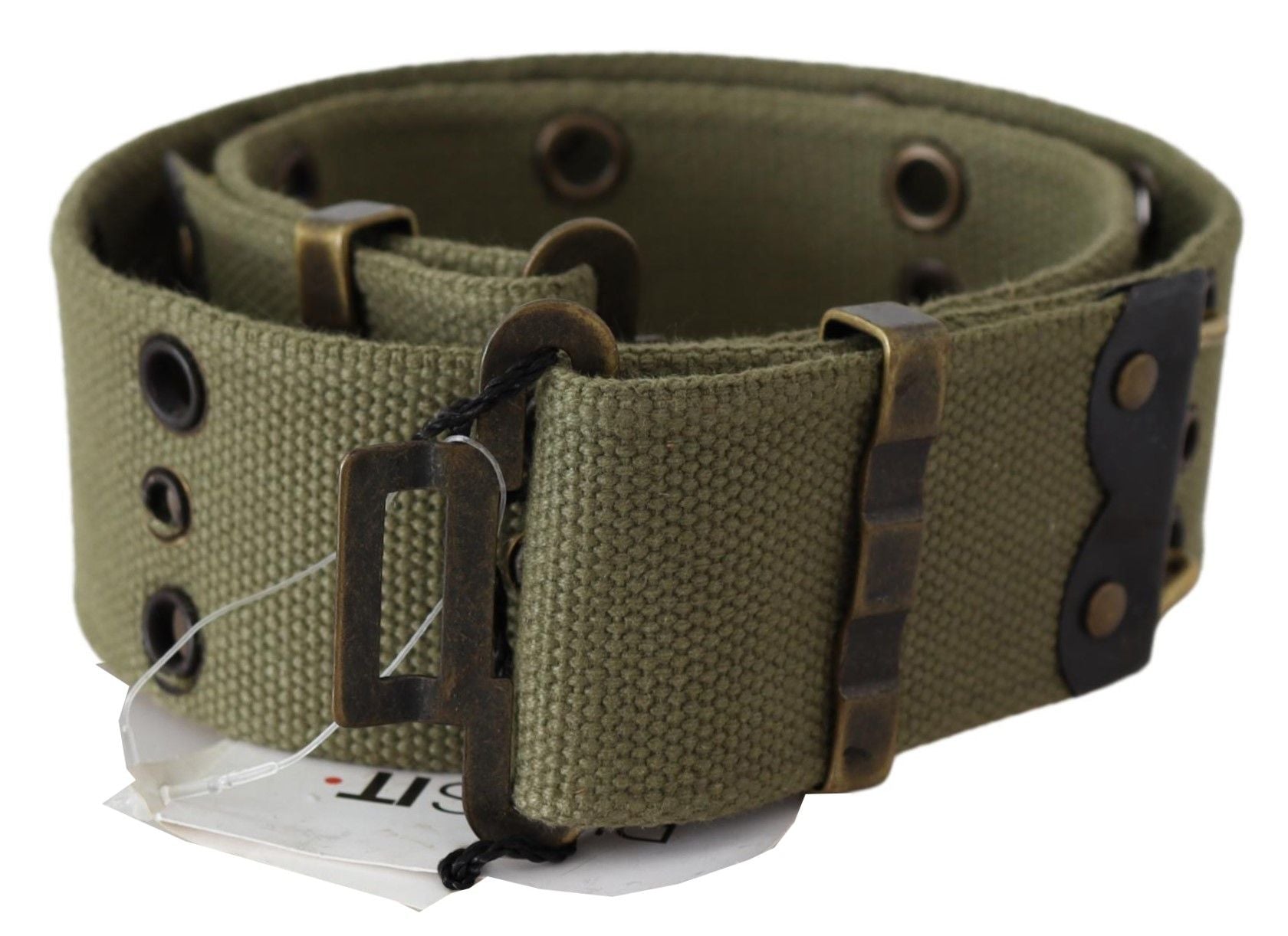Ermanno Scervino Green 100% Cotton Rustic Bronze Buckle Belt Ermanno Scervino