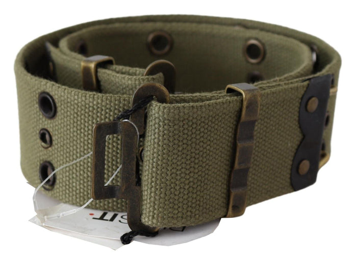 Ermanno Scervino Green 100% Cotton Rustic Bronze Buckle Belt Ermanno Scervino