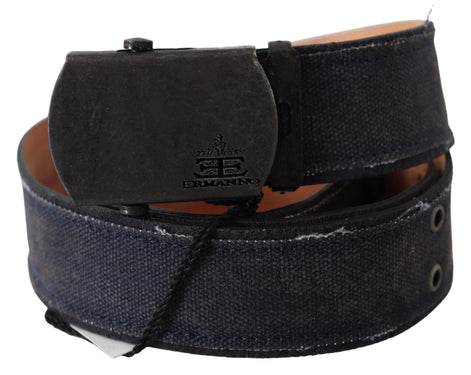 Ermanno Scervino Blue Leather Ratchet Buckle Belt Ermanno Scervino