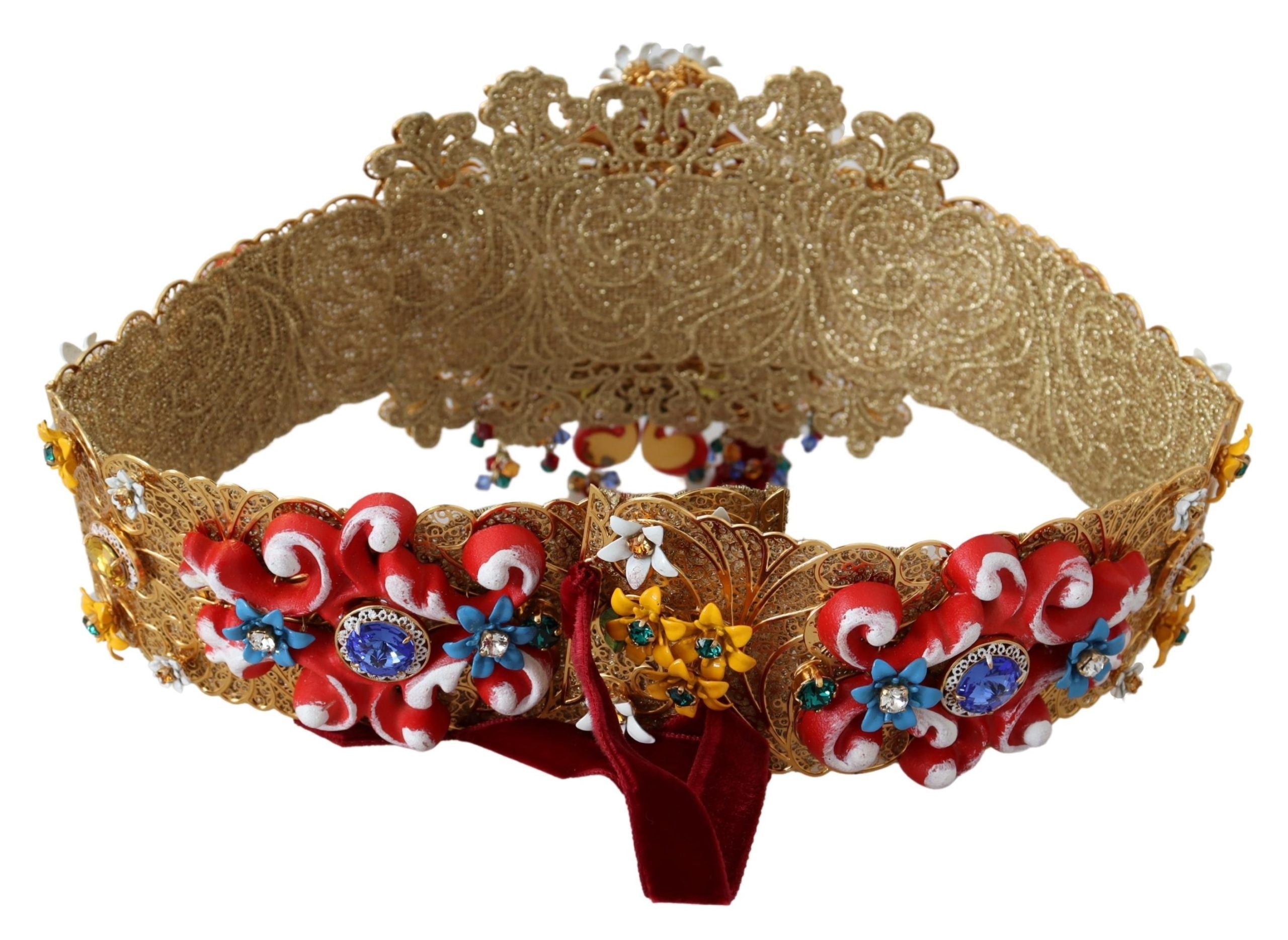 Dolce & Gabbana Embellished Floral Crystal Wide Waist Carretto Belt Dolce & Gabbana