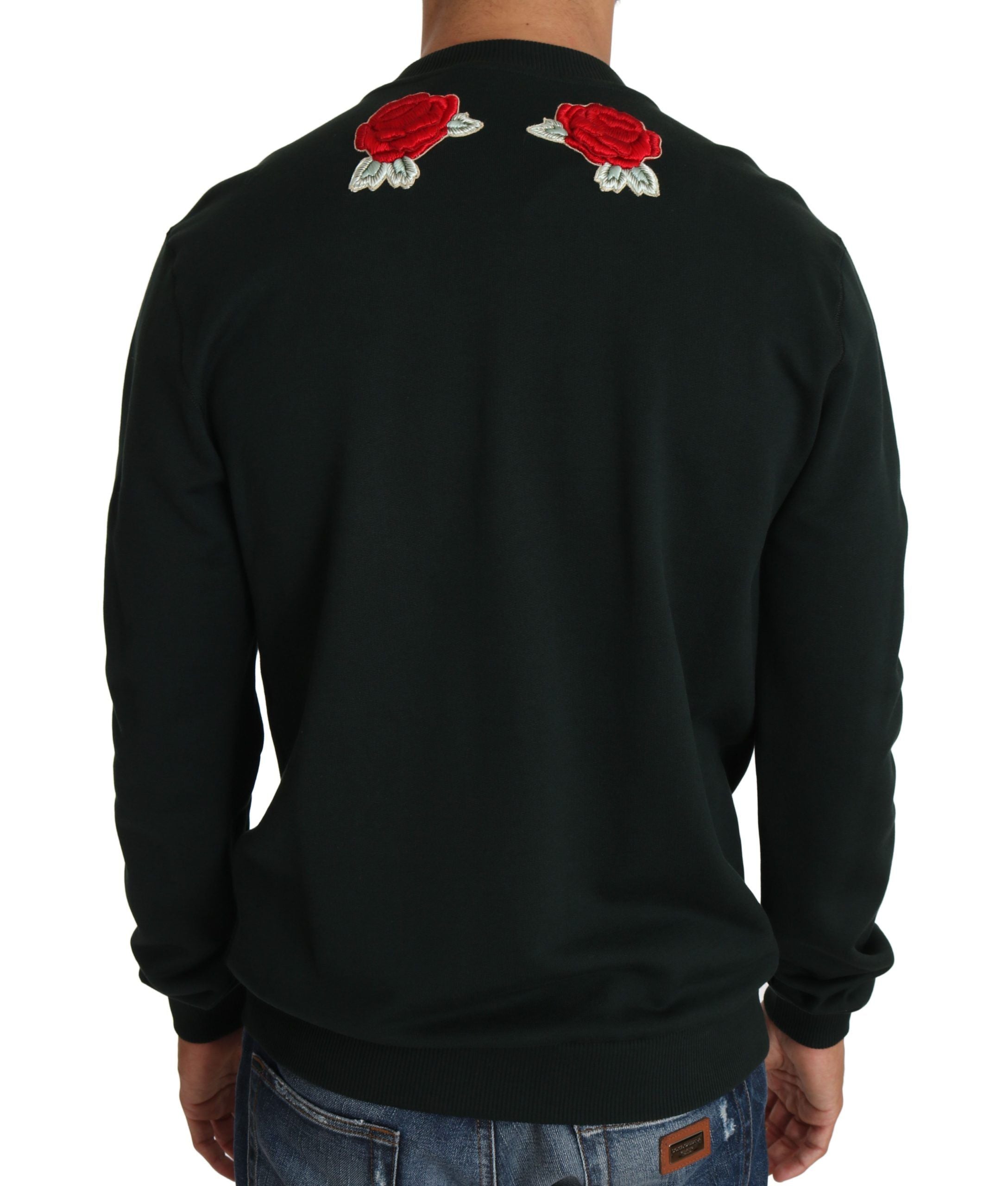 Dolce & Gabbana Green Crystal Heart Roses Gun Sweater Dolce & Gabbana