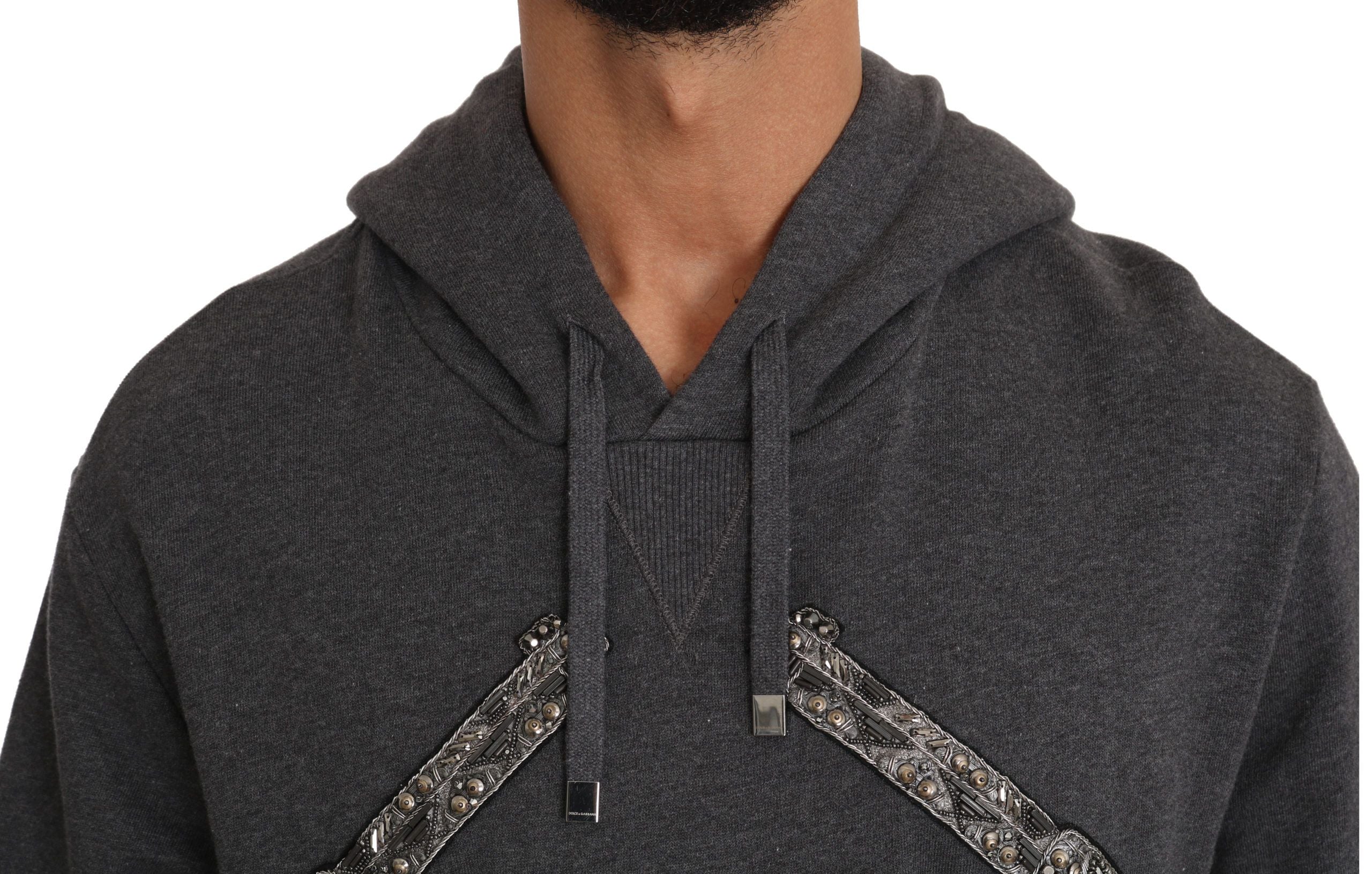 Dolce & Gabbana Gray Hooded Red Crystal Heart Gun Sweater Dolce & Gabbana