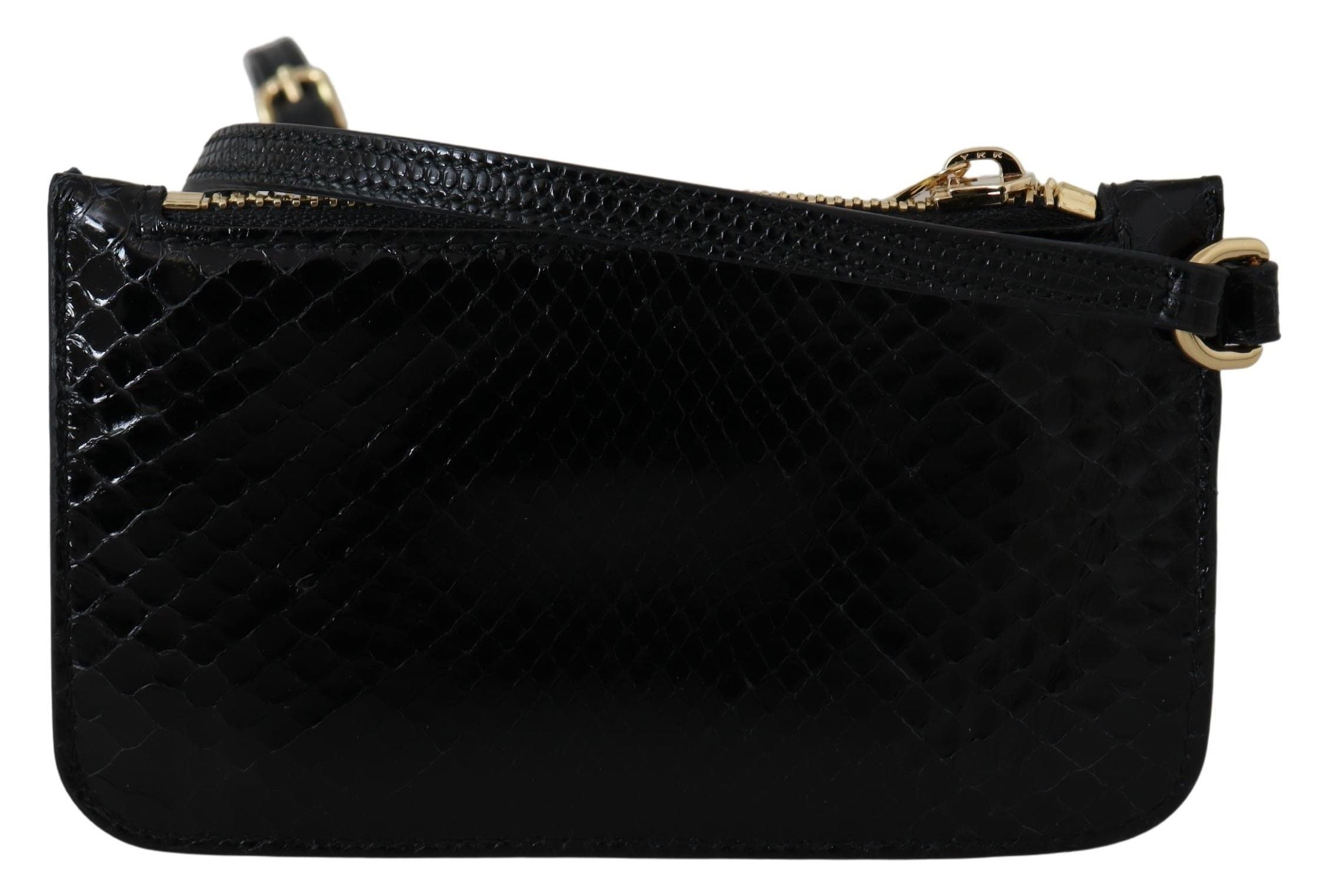 Dolce & Gabbana Black Leather Coin Purse Wristlet Mirror Agnese Wallet Dolce & Gabbana