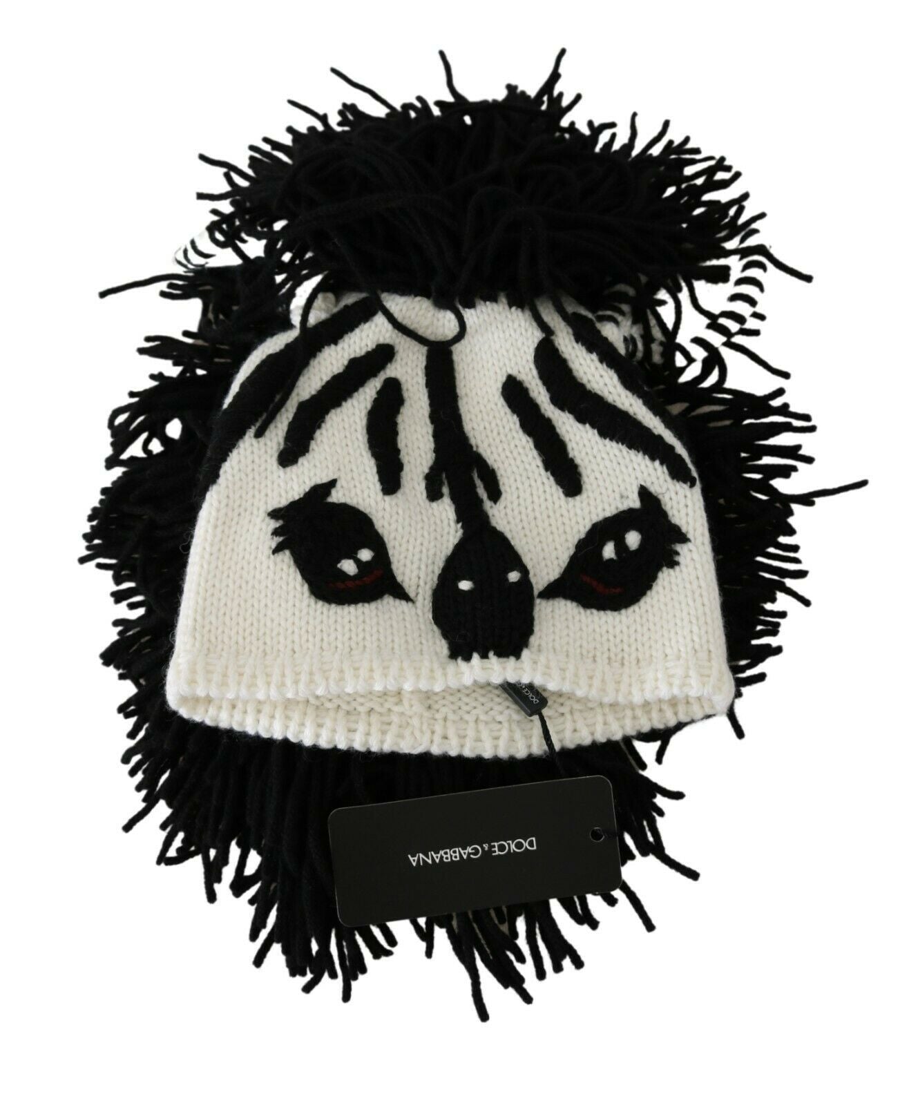 Dolce & Gabbana Black White Knitted Cashmere Animal Design Hat Dolce & Gabbana