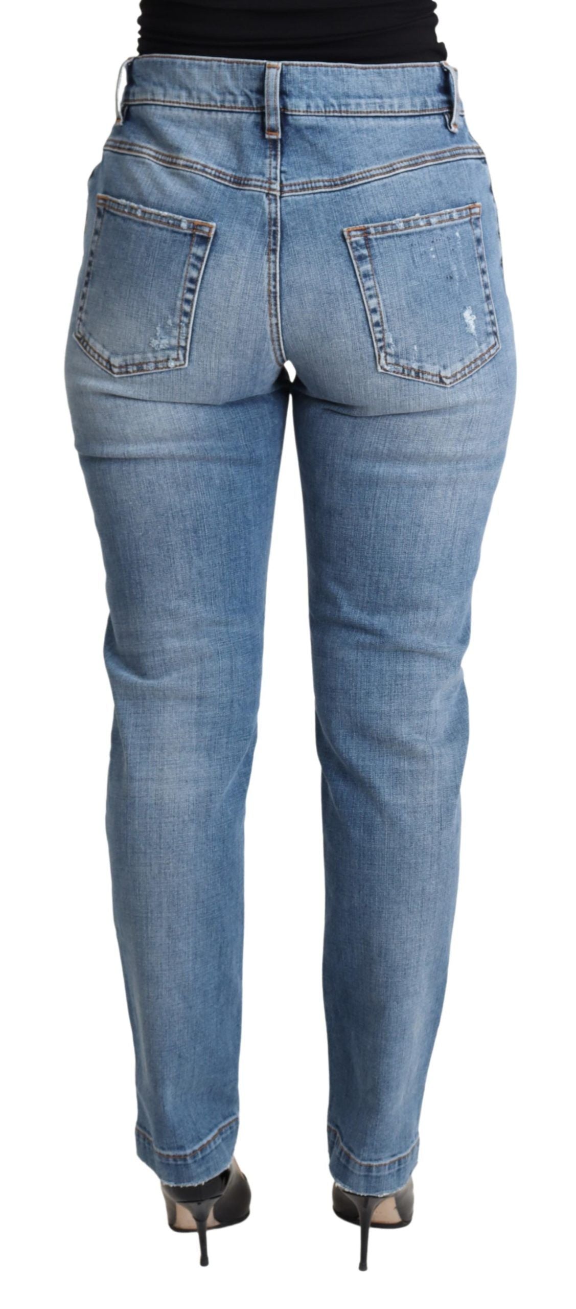 Dolce & Gabbana Blue Tattered Skinny Denim Cotton Blend Jeans Dolce & Gabbana