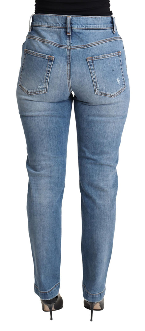 Dolce & Gabbana Blue Tattered Skinny Denim Cotton Blend Jeans Dolce & Gabbana