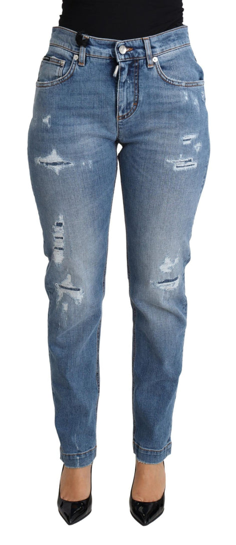Dolce & Gabbana Blue Tattered Skinny Denim Cotton Blend Jeans Dolce & Gabbana