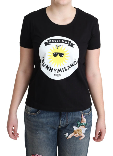 Moschino Black Cotton Sunny Milano Print T-shirt Moschino