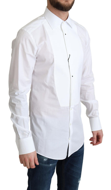 Dolce & Gabbana White Bib Cotton Poplin Men Formal Shirt Dolce & Gabbana