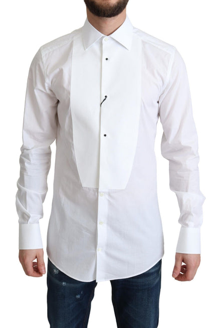 Dolce & Gabbana White Bib Cotton Poplin Men Formal Shirt Dolce & Gabbana