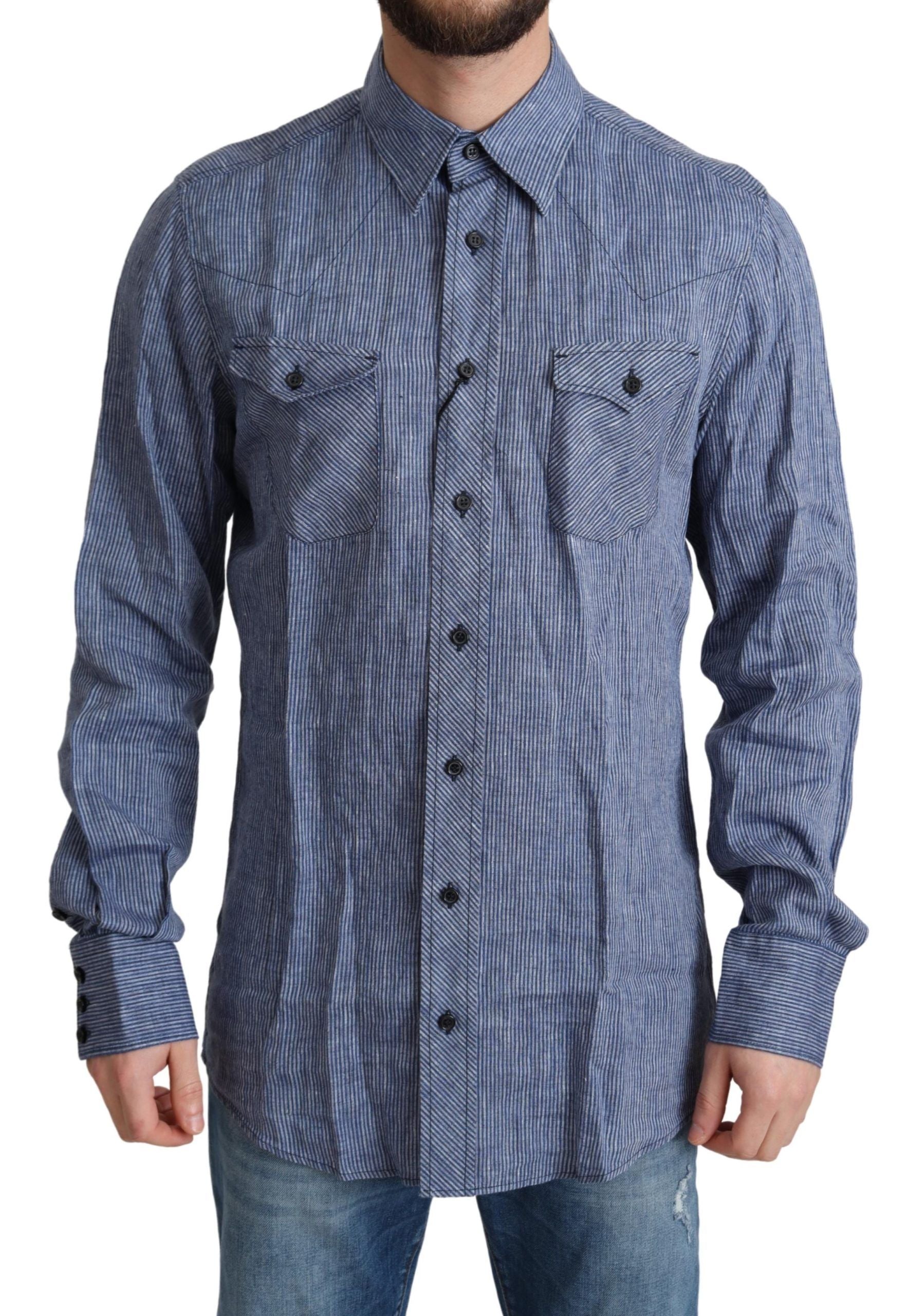 Dolce & Gabbana Blue Stripes Men Casual Button Down Shirt Dolce & Gabbana