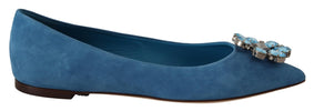 Dolce & Gabbana Blue Suede Crystals Loafers Flats Shoes Dolce & Gabbana
