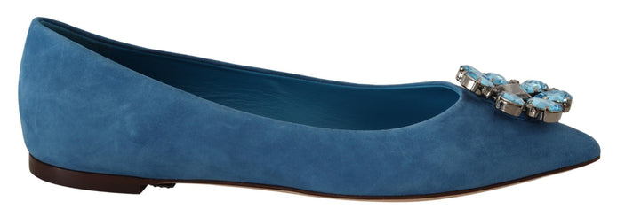 Dolce & Gabbana Blue Suede Crystals Loafers Flats Shoes Dolce & Gabbana