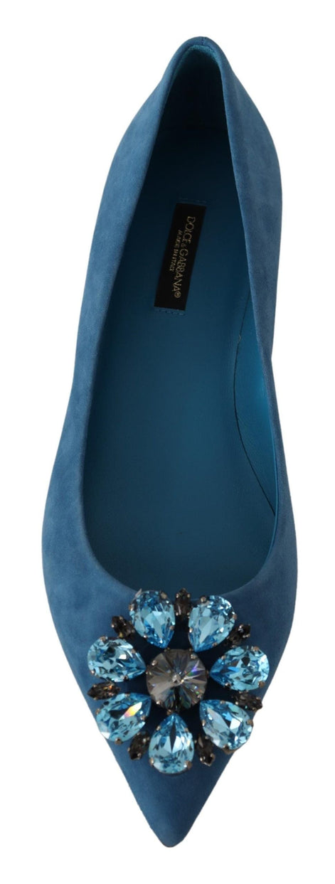 Dolce & Gabbana Blue Suede Crystals Loafers Flats Shoes Dolce & Gabbana