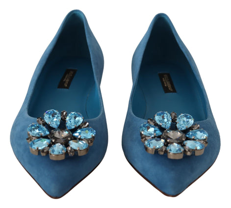 Dolce & Gabbana Blue Suede Crystals Loafers Flats Shoes Dolce & Gabbana