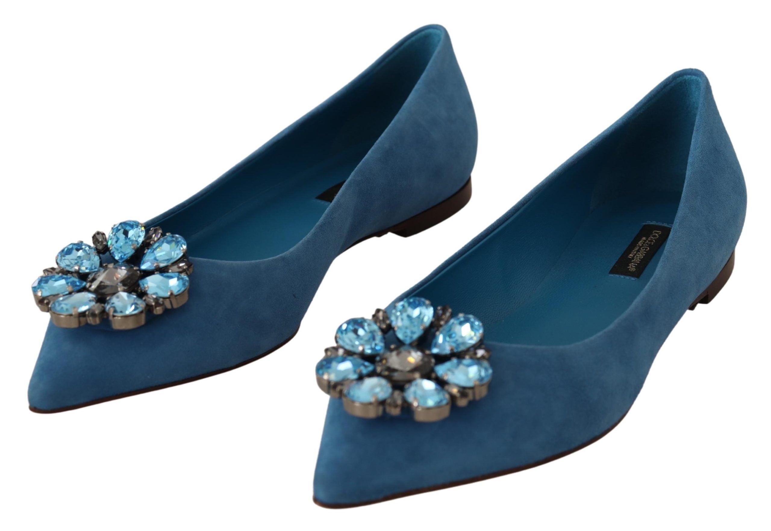 Dolce & Gabbana Blue Suede Crystals Loafers Flats Shoes Dolce & Gabbana