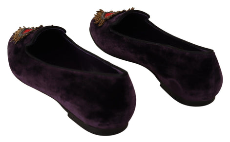 Dolce & Gabbana Purple Velvet DG Heart Loafers Flats Shoes Dolce & Gabbana