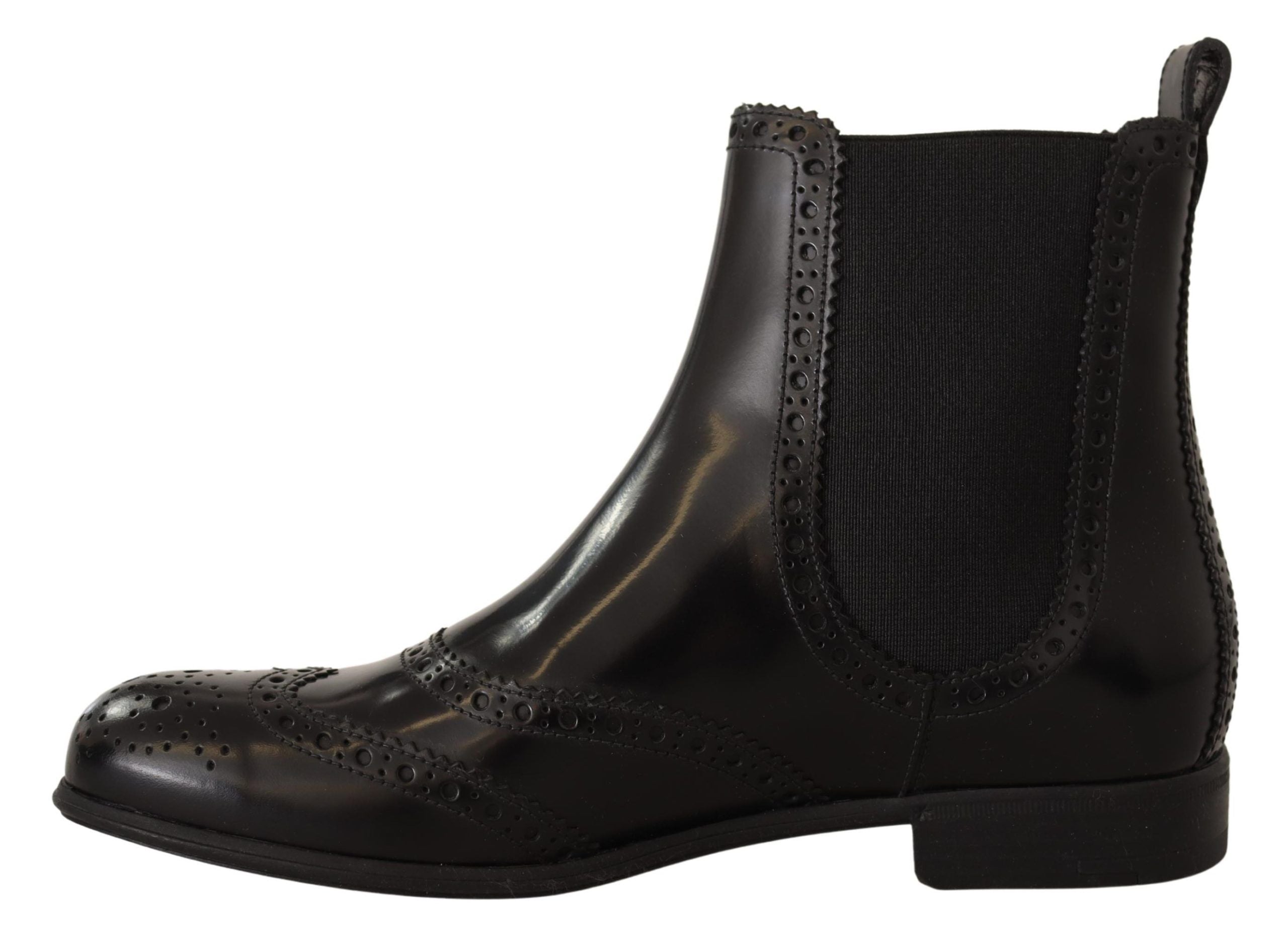 Dolce & Gabbana Black Leather Ankle High Flat Boots Shoes Dolce & Gabbana