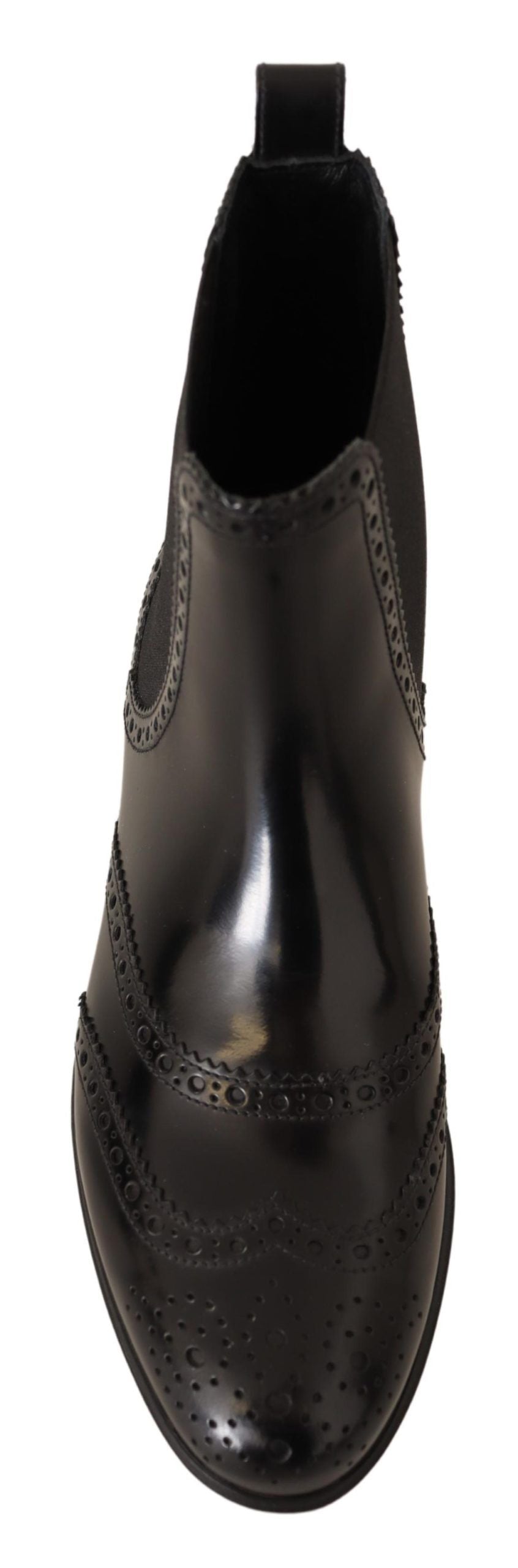 Dolce & Gabbana Black Leather Ankle High Flat Boots Shoes Dolce & Gabbana