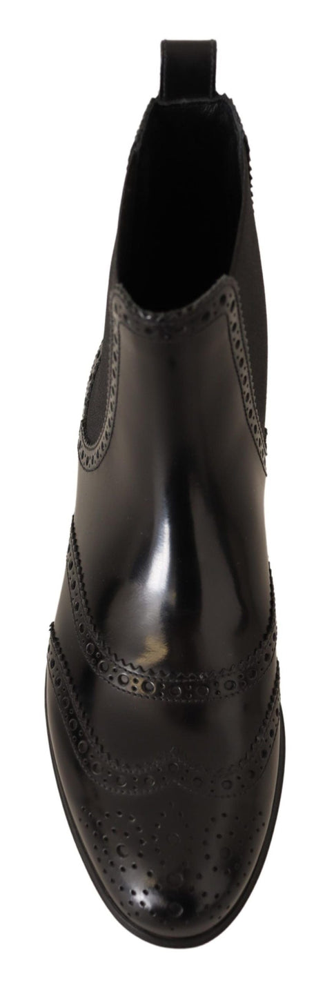 Dolce & Gabbana Black Leather Ankle High Flat Boots Shoes Dolce & Gabbana