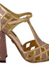 Dolce & Gabbana Pink Gold Leather Crystal Pumps T-strap Shoes Dolce & Gabbana