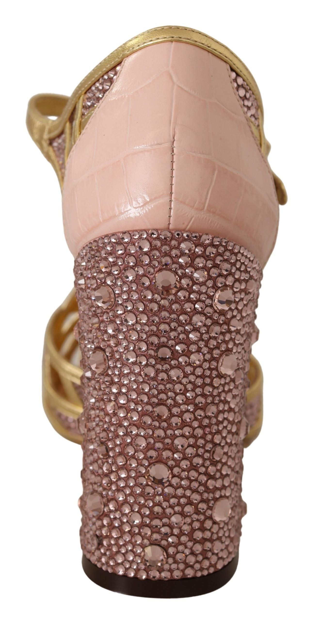 Dolce & Gabbana Pink Gold Leather Crystal Pumps T-strap Shoes Dolce & Gabbana