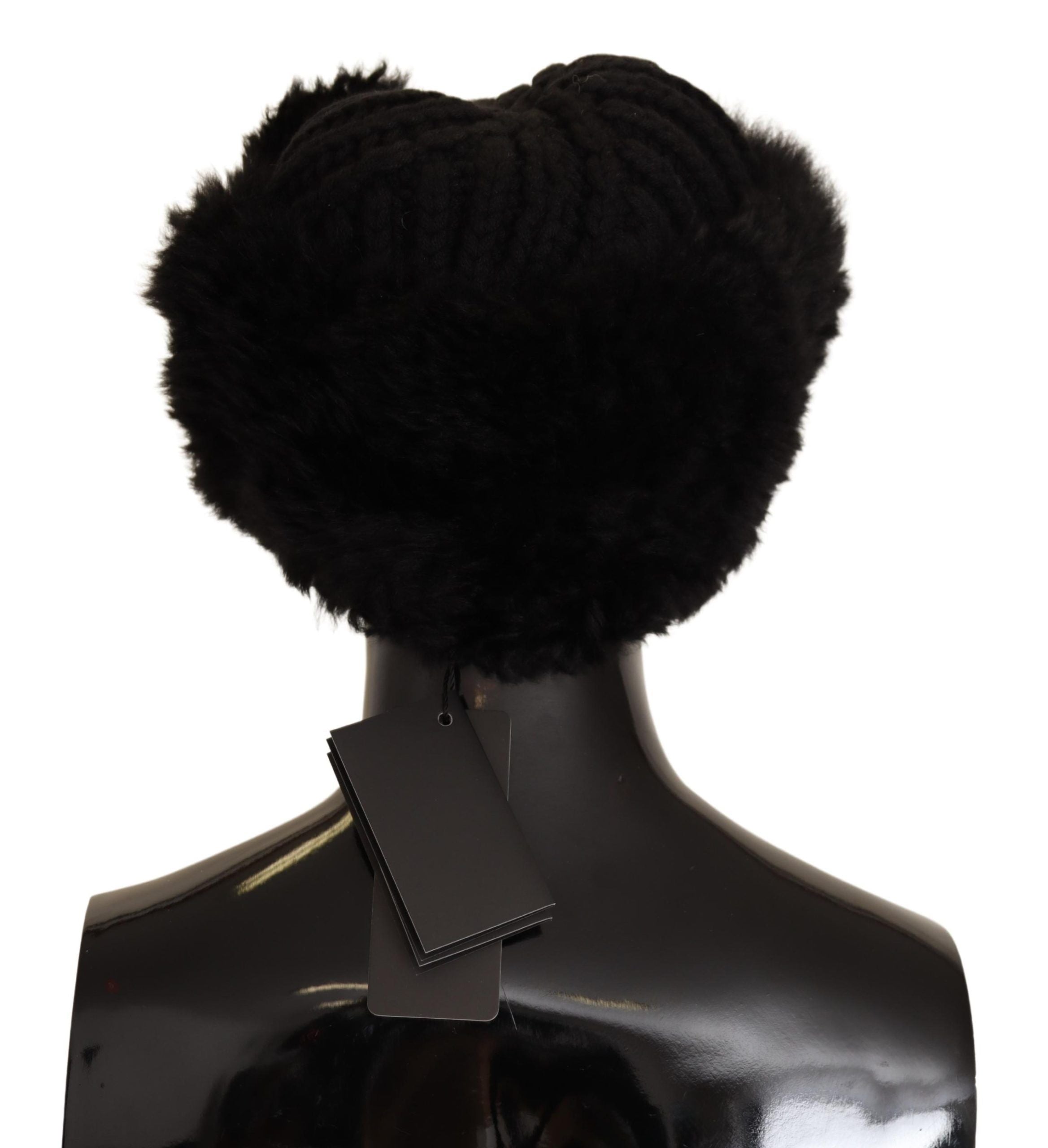 Dolce & Gabbana Black Cashmere Fur Women Beanie Women Hat Dolce & Gabbana