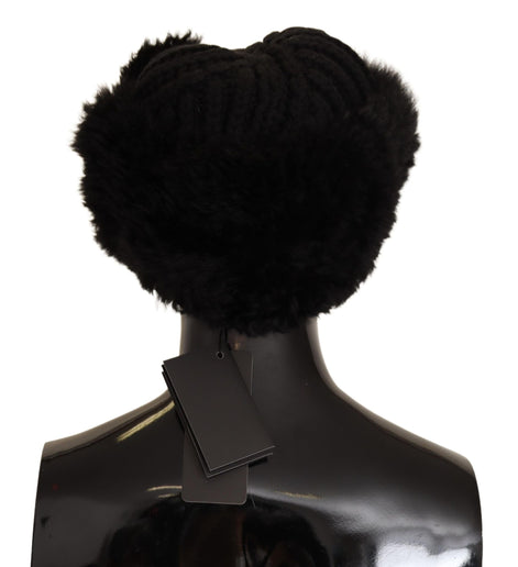 Dolce & Gabbana Black Cashmere Fur Women Beanie Women Hat Dolce & Gabbana