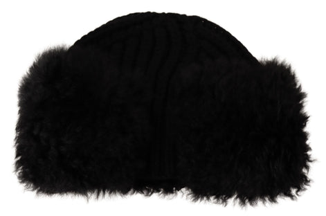 Dolce & Gabbana Black Cashmere Fur Women Beanie Women Hat Dolce & Gabbana