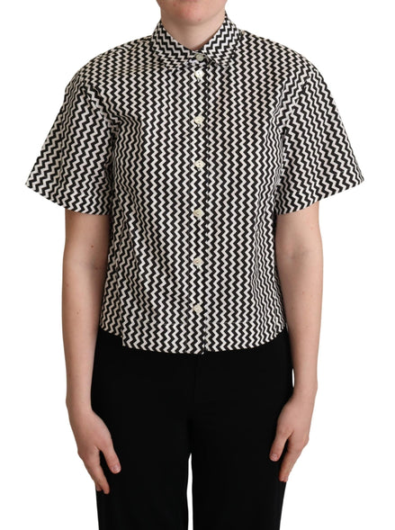 Dolce & Gabbana Black White Zigzag Collar Cotton Top Shirt Dolce & Gabbana