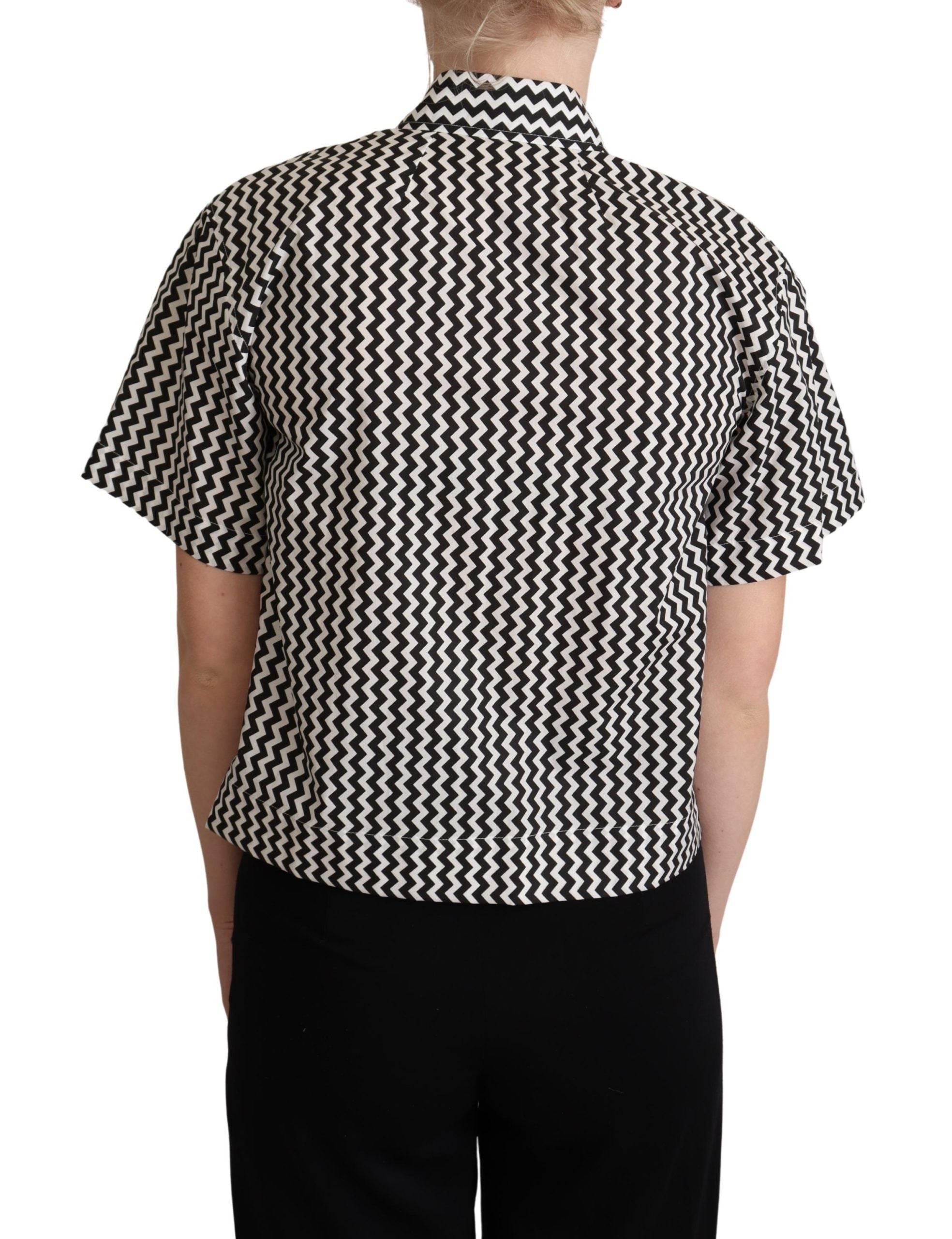 Dolce & Gabbana Black White Zigzag Collar Cotton Top Shirt Dolce & Gabbana