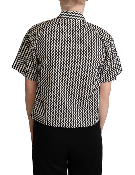 Dolce & Gabbana Black White Zigzag Collar Cotton Top Shirt Dolce & Gabbana