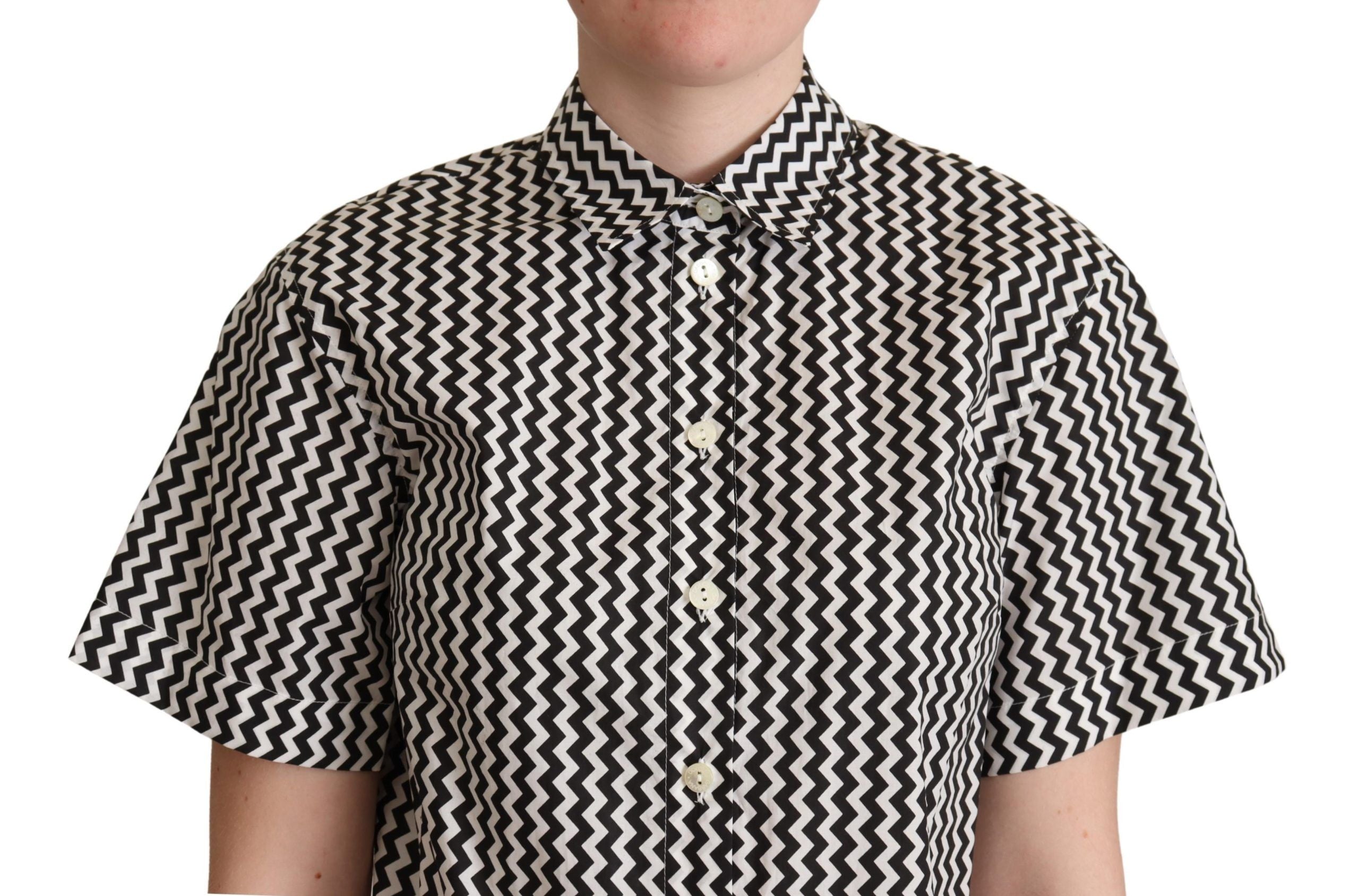 Dolce & Gabbana Black White Zigzag Collar Cotton Top Shirt Dolce & Gabbana