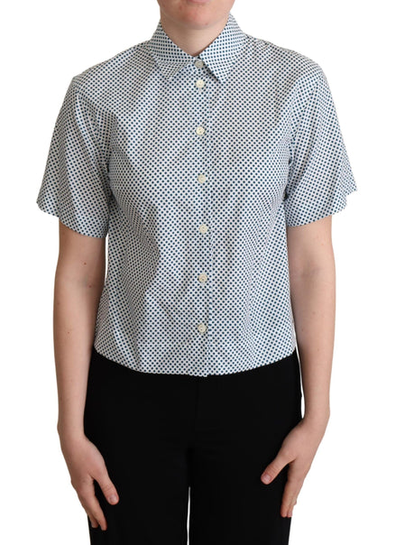 Dolce & Gabbana White Blue Polka Dot Cotton Shirt Dolce & Gabbana