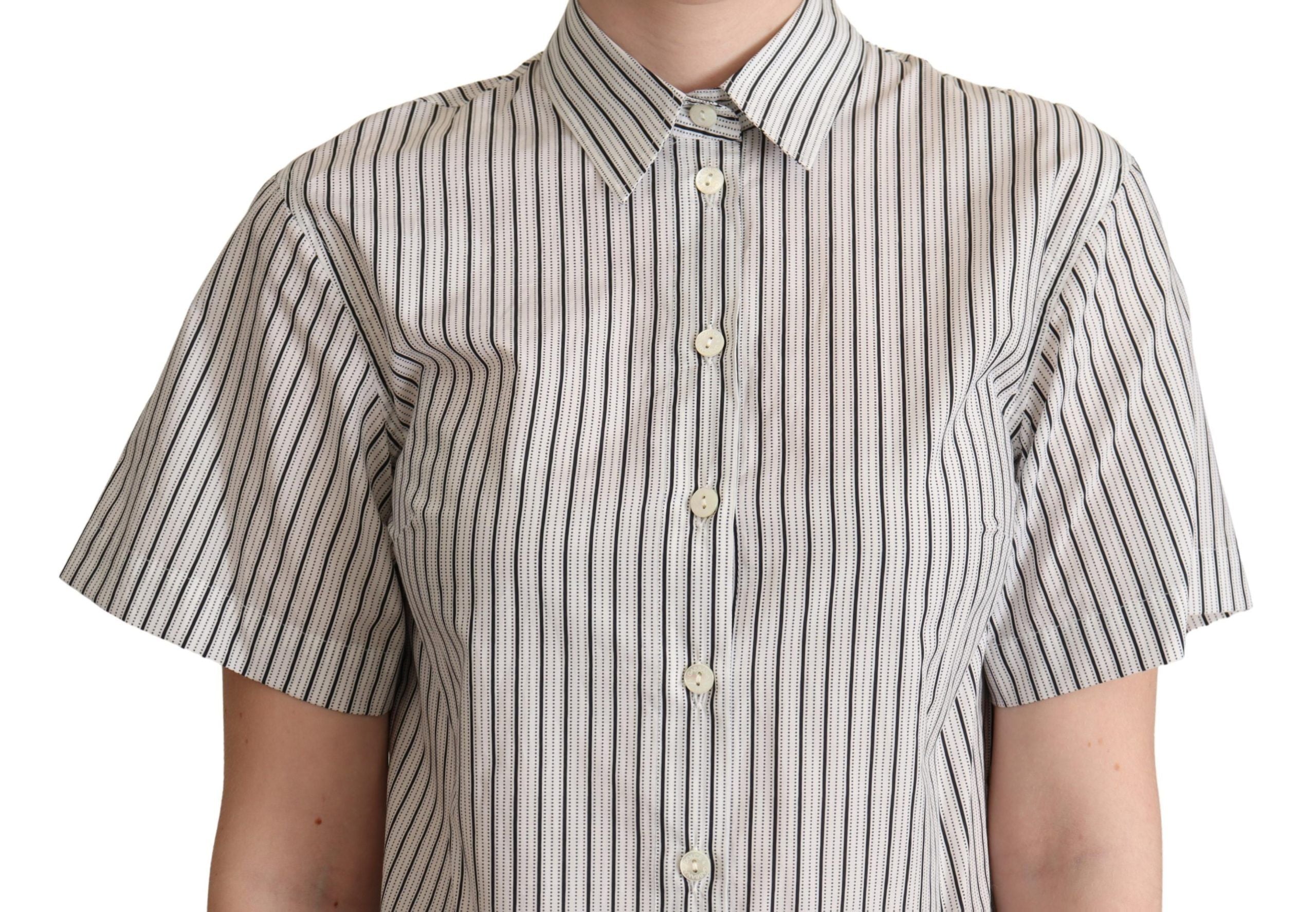 Dolce & Gabbana White Black Striped Collared Shirt Dolce & Gabbana