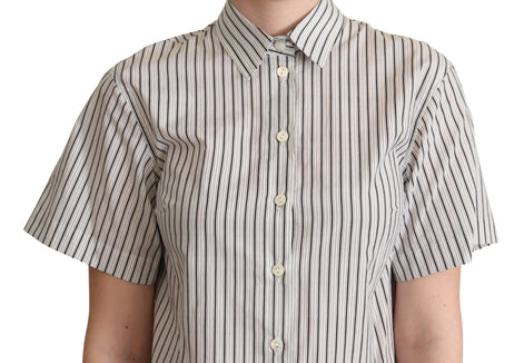 Dolce & Gabbana White Black Striped Collared Shirt Dolce & Gabbana